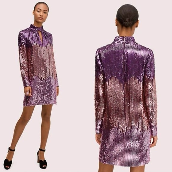 kate spade Dresses & Skirts - NWT Kate Spade Ombré Sequin Shift Mini Dress - Plum Tree - Size 10